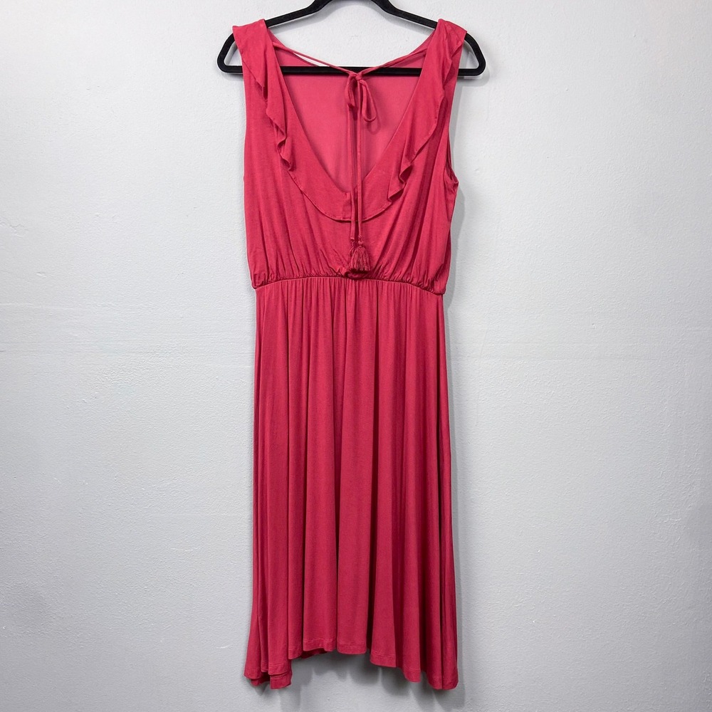 Loft Outlet Midi Dress Size M Coral Tassel Boho Resort Brunch Cottagecore Summer